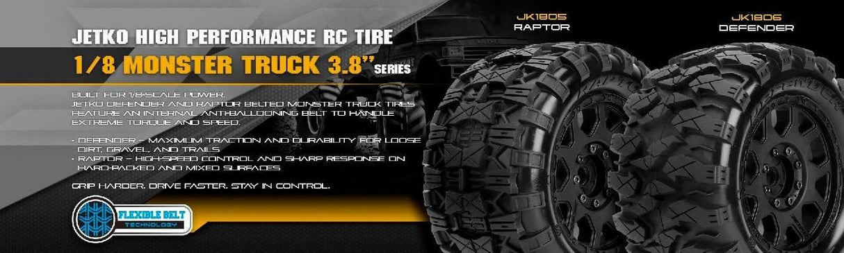 Jetko Ex Tyre Mt Defender Belted 3.8In 17Mm-12Mm Black Wheel