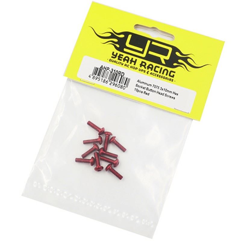 Yeah Racing Aluminum 7075 3x10mm Hex Socket Button Head Screws 10pcs Red
