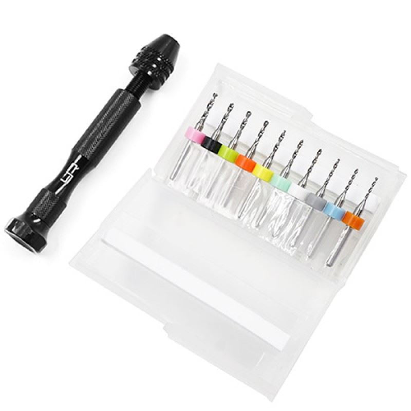 Yeah Racing 1.1-2.0mm Steel Twist Drill 10 in 1 Set w/ Aluminum Handle