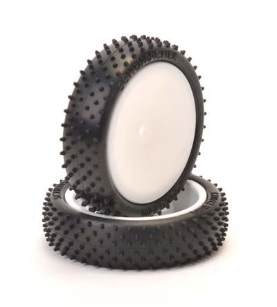 Schumacher Mini Dart Buggy Tyres - 1:10 Front 2WD - Yellow - 1 Pair Pre Glued on Wheels