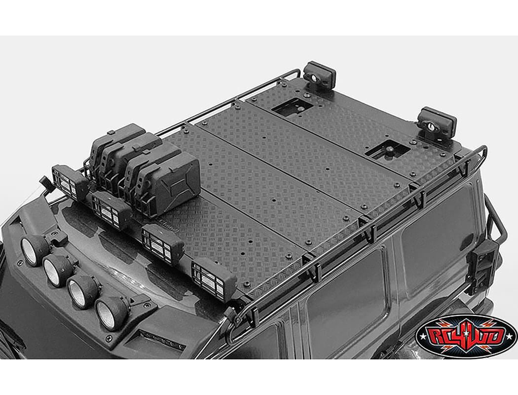 RC4WD COMMAND ROOF RACK W/DIAMOND PLATE & 4X SQUARE LIGHTS TRAXXAS TRX-4 MERCEDES-BENZ G-500 (A)