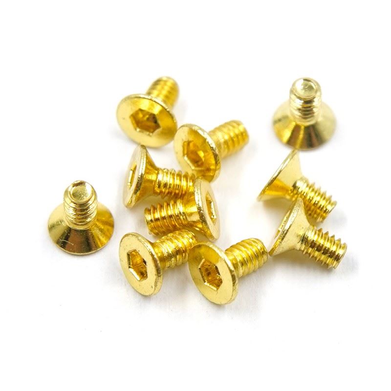 Yeah Racing Stainless Steel Gold Coated Hex Socket Flat Head Machine Screw (M2X4Mm) 10Pcs