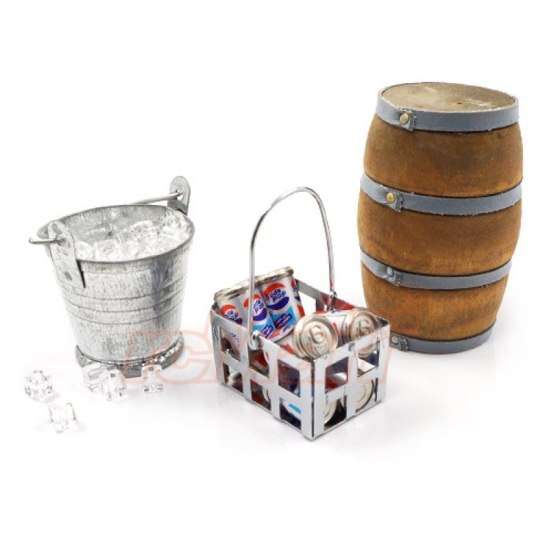 Yeah Racing 1/10 RC Crawler Camping Accessory Combo Ice Bucket & Ice,Coke Bucket With Coke,Wine Cask
