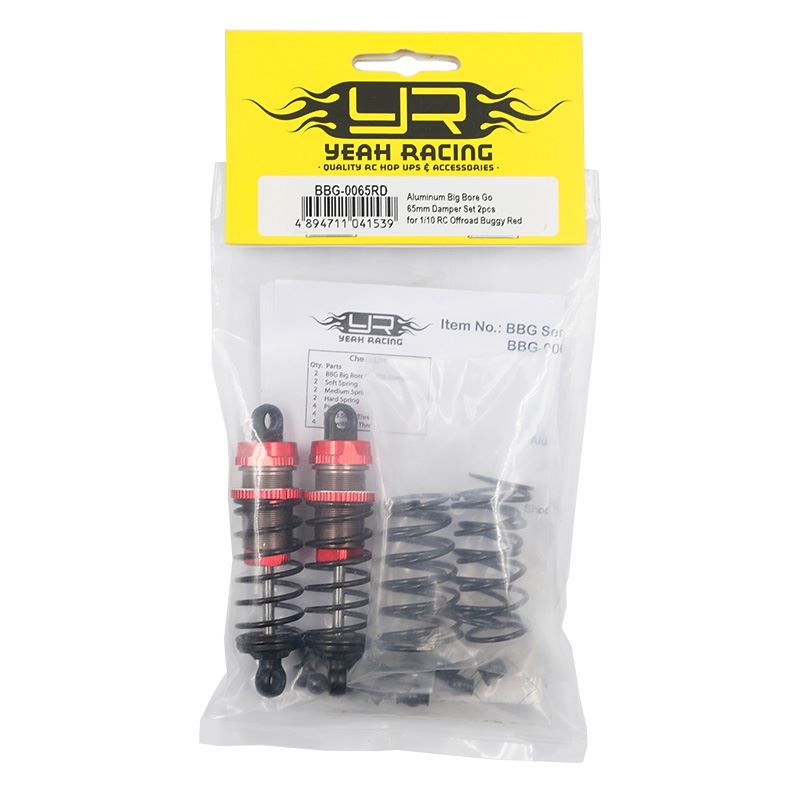 Yeah Racing Aluminum Big Bore Go 65mm Damper Set 2pcs for 1/10 RC Offroad Buggy Red