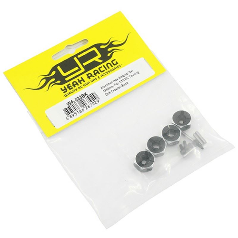 Yeah Racing Aluminum Hex Adaptor Set 12x6mm For 1/10 RC Touring Drift Crawler Black