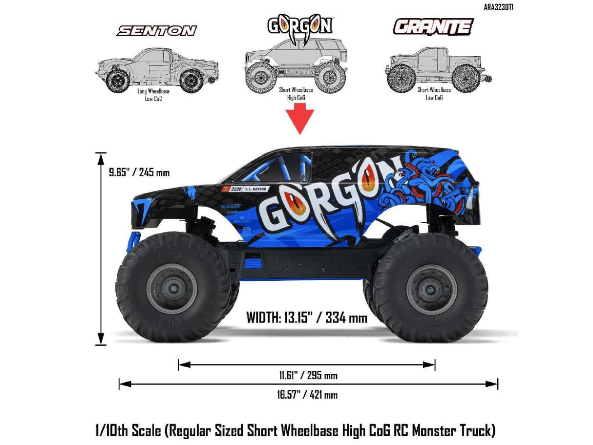 Arrma Gorgon 2wd MT 1/10th RTR (no Battery/Charger) Blue