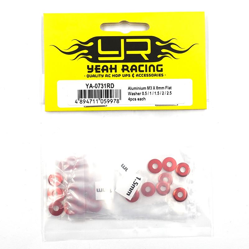 Yeah Racing Aluminium M3 X 8Mm Flat Washer 0.5 / 1 / 1.5 / 2 / 2.5 4Pcs Each
