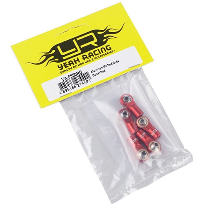 Yeah Racing Aluminum M3 Rod Ends (5pcs) Red