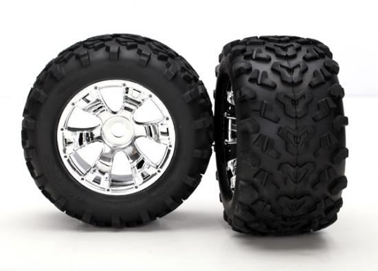TRAXXAS Tires & wheels, assembled, glued (Geode chrome wheels, Maxx
