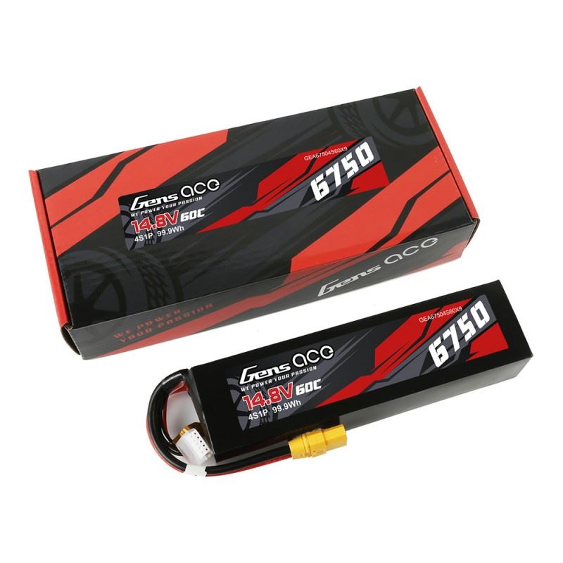 Gens Ace 6750Mah 14.8V 60C 4S 1P Lipo Battery Pack Pc Material Case With Xt90 Plug