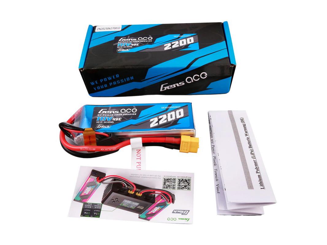 Gens Ace Li-Po G-Tech 3S 11.1V 2200mAh 45C with XT60