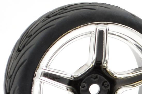FASTRAX 1/10 STREET/TREAD TYRE 5SP BLACK/CHROME WHEEL