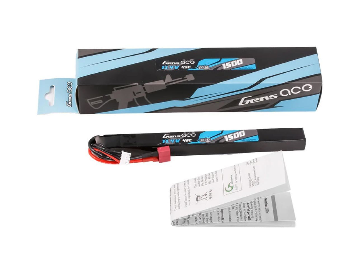 Gens Ace Airsoft 3S Hv 1500Mah 45C With Deans (Ak47 Long Stick)