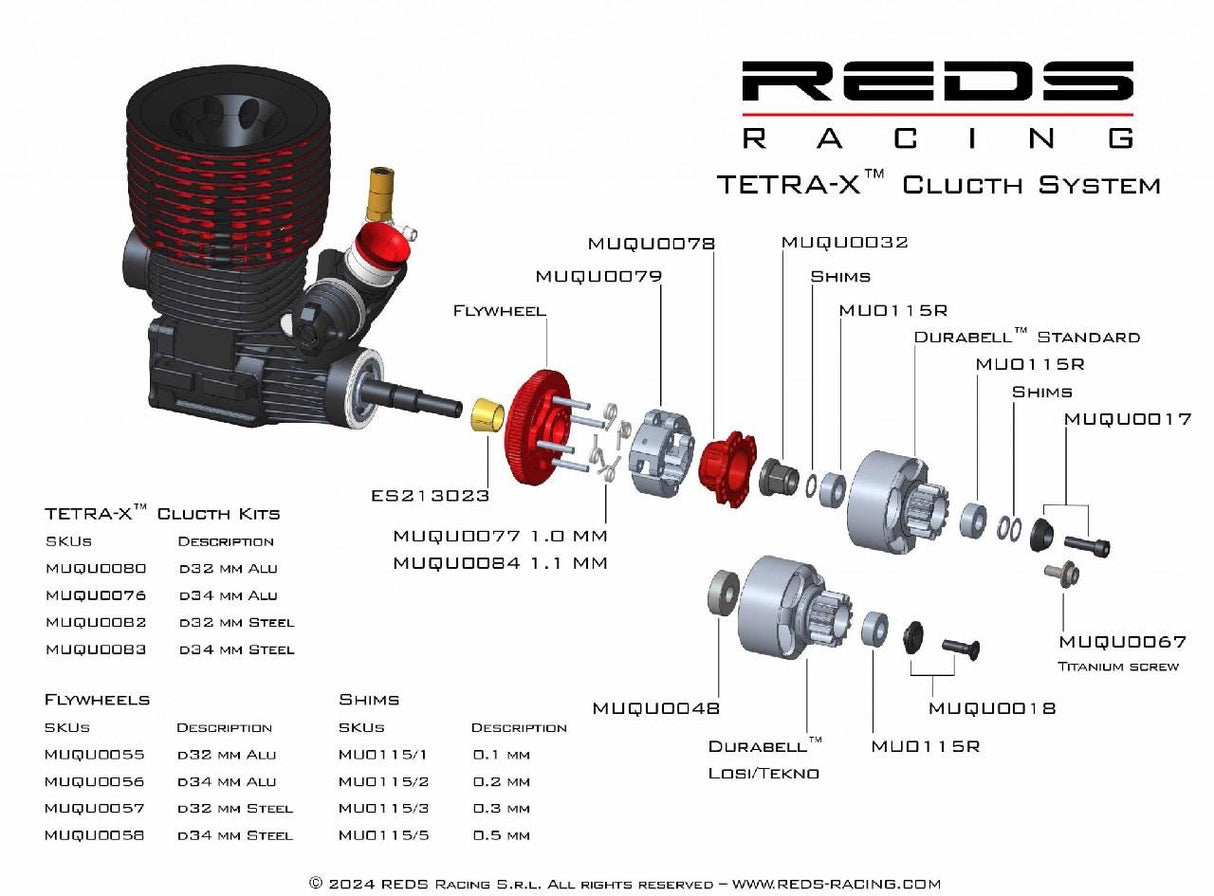 Reds Racing Clutch Tetra X Steel 34Mm Adjustable 4 Shoes Without Bell