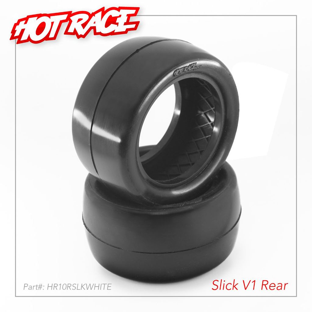 Hot Race 1/10 Tyres Rear Slick V1 2Wd/4Wd White Pr
