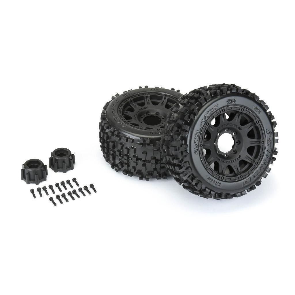 Proline 1/8 Badlands F/R 3.8In Mt Tires Mounted 17mm Blk Raid (2)