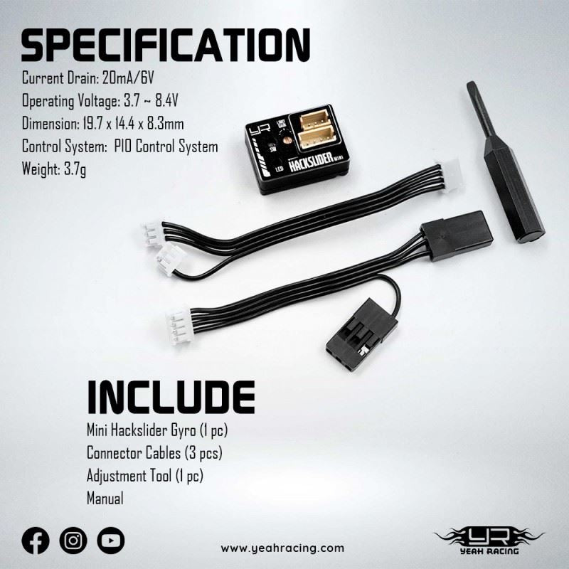 Yeah Racing Hackslider Drift Performance Tuned Gyro V4 For Mini Drift Rc