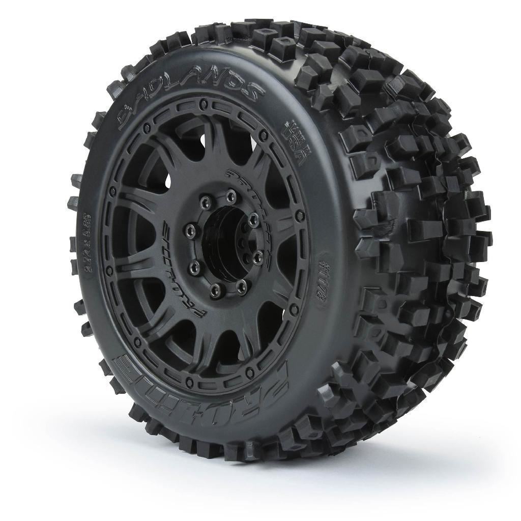 Proline 1/8 Badlands F/R 3.8In Mt Tires Mounted 17mm Blk Raid (2)