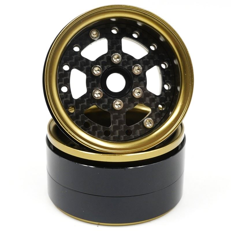 Yeah Racing 1.9 Aluminum CNC 6 Spoke w/ Graphite Beadlock Rim 2pcs Gold Titanium