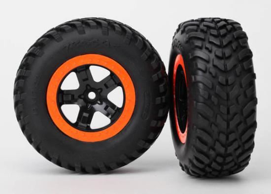 Traxxas Tires & Wheels:Sct Black/Or B'Lock W/Sct (4Wd Fr/2Wd Rr) Tsm