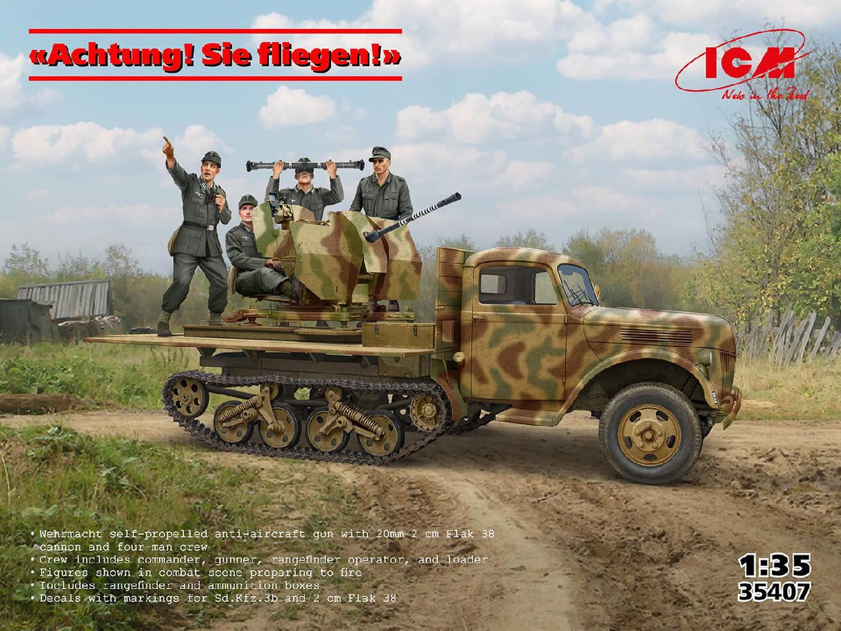 Icm Inachtung! Sie Fliegen!In Sd.Kfz.3B With 2 Cm Flak 38 And 4 Crew Figures