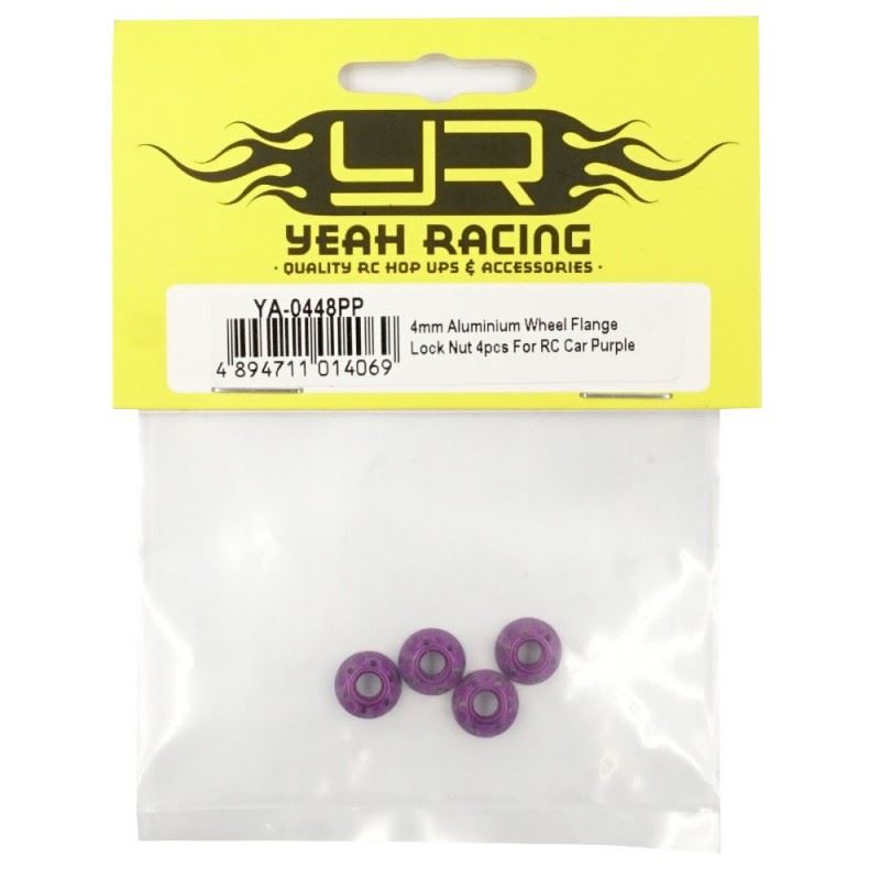Yeah Racing 4mm Aluminium Wheel Flange Lock Nut 4pcs For RC Car Purple
