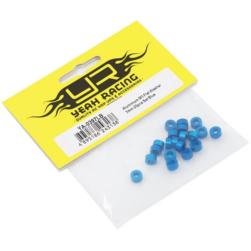 Yeah Racing Aluminum M3 Flat Washer 3mm 20pcs Set Blue