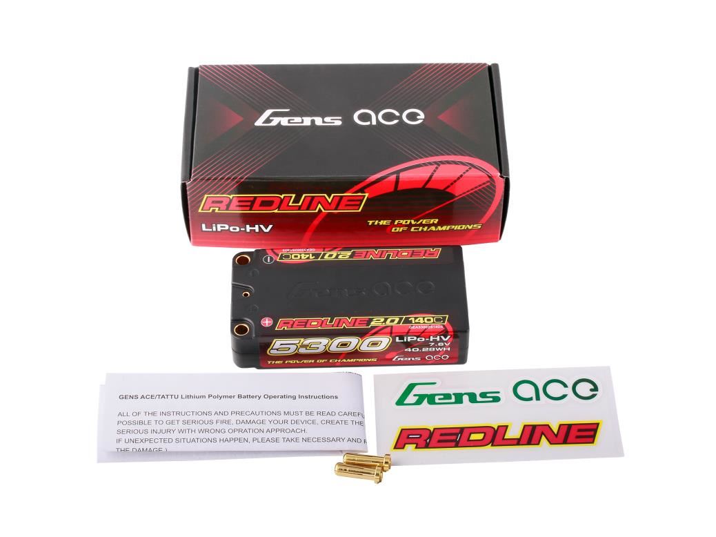 Gens Ace Li-Po HV Car Hard Case 2S2P 7.6V 5300mAh 140C RL2 Short 5mm