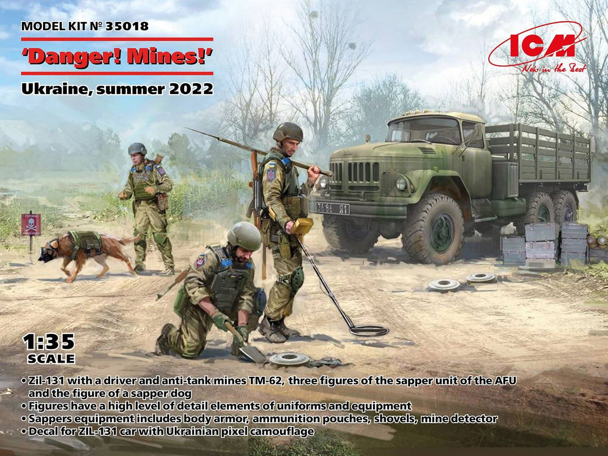 Icm Indanger! Mines!In Ukraine, Summer 2022 (Zil-131 With Driver, Afu Sappers, Dog, Mines & Accessories)