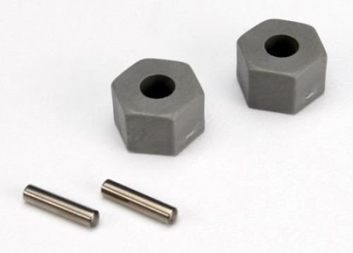 TRAXXAS Wheel hubs, hex (tall offset, Rustl/Stamp front)/ axle pins