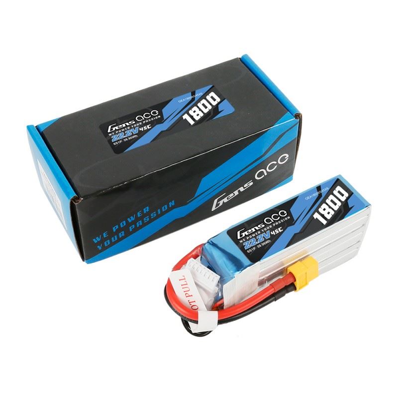 Gens ace 1800mAh 22.2V 45C 6S 1P Lipo Battery Pack