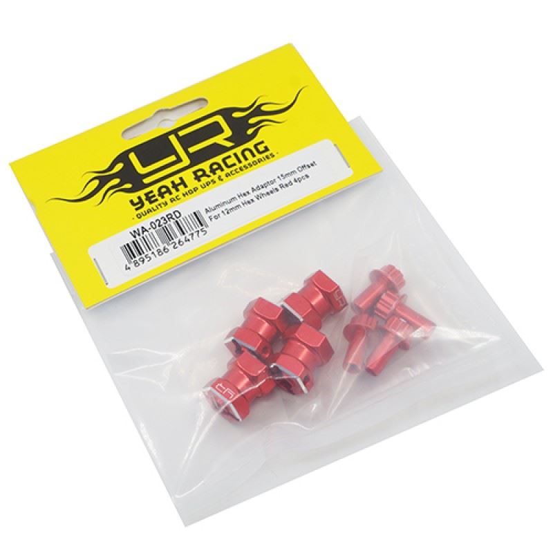 Yeah Racing Aluminum Hex Adaptor 15mm Offset For 12mm Hex Wheels Red 4pcs