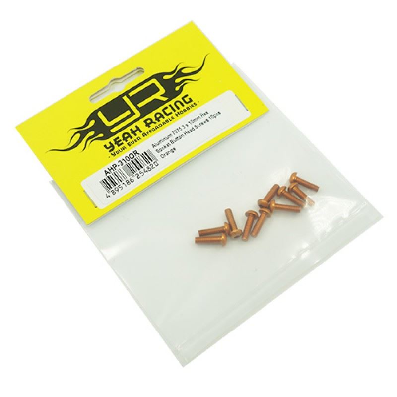Yeah Racing Aluminum 7075 3x10mm Hex Socket Button Head Screws 10pcs Orange
