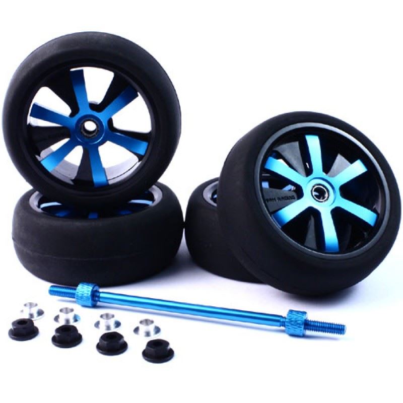 Yeah Racing Aluminum Stylish Spinning Rims (4pcs) BU 6-Spoke Tire Set w/Free Tire Holder for 1:10 Touring Cars