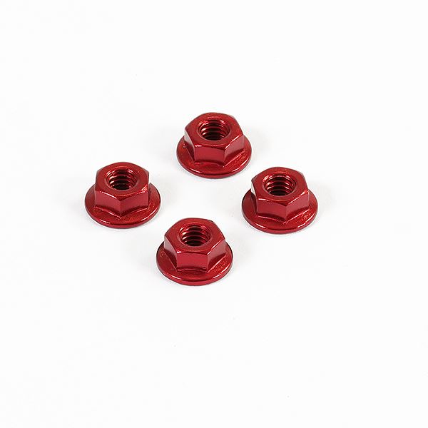 Fastrax M4 Red Serrated Aluminium Locknuts 4Pcs