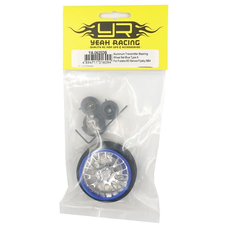 Yeah Racing Aluminum Transmitter Steering Wheel Set Blue Type A For Futaba KO Sanwa Flysky NB4