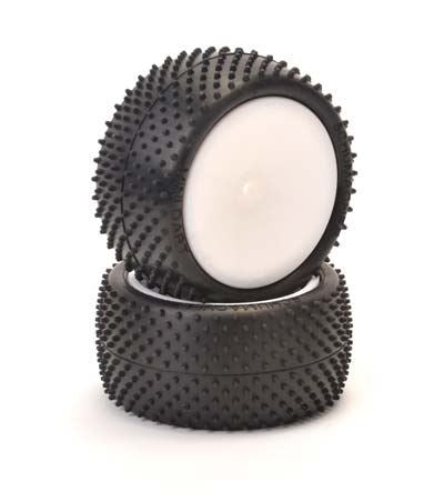 Schumacher Mini Dart Buggy Tyres - 1:10 Rear - Yellow - 1 Pair Pre Glued on Wheels