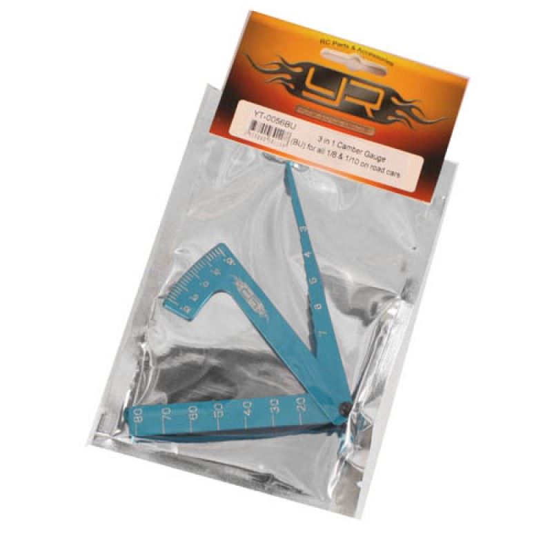 Yeah Racing 3 in 1 Camber Gauge (BU) for all 1/8 & 1/10 on road cars