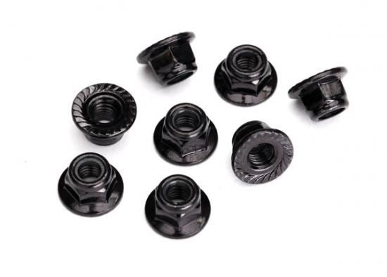 TRAXXAS Nuts, 5mm flanged nylon locking (steel, black serrated) (8)