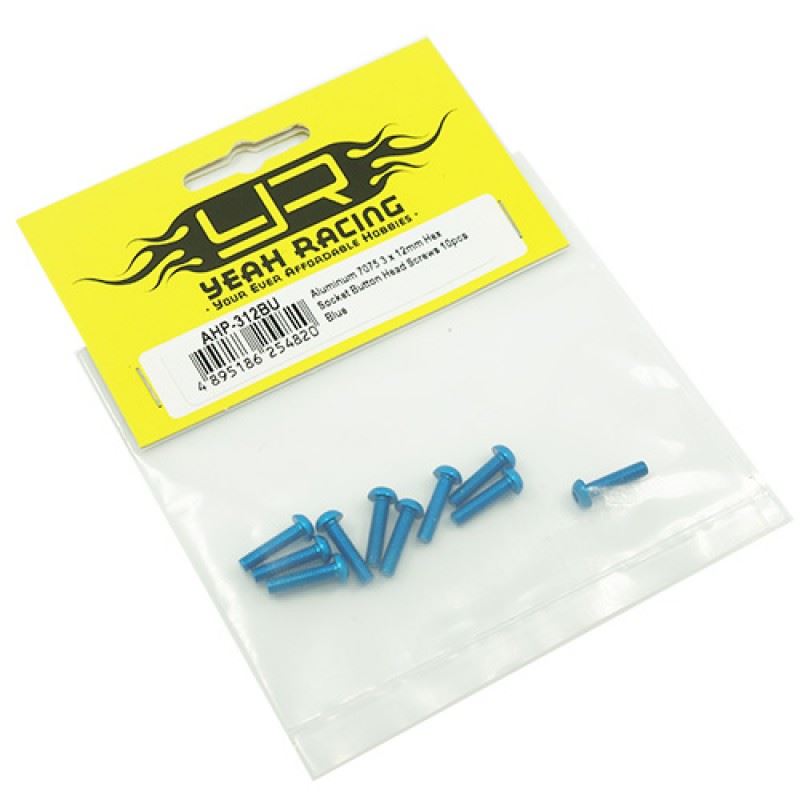 Yeah Racing Aluminum 7075 3x12mm Hex Socket Button Head Screws 10pcs Blue