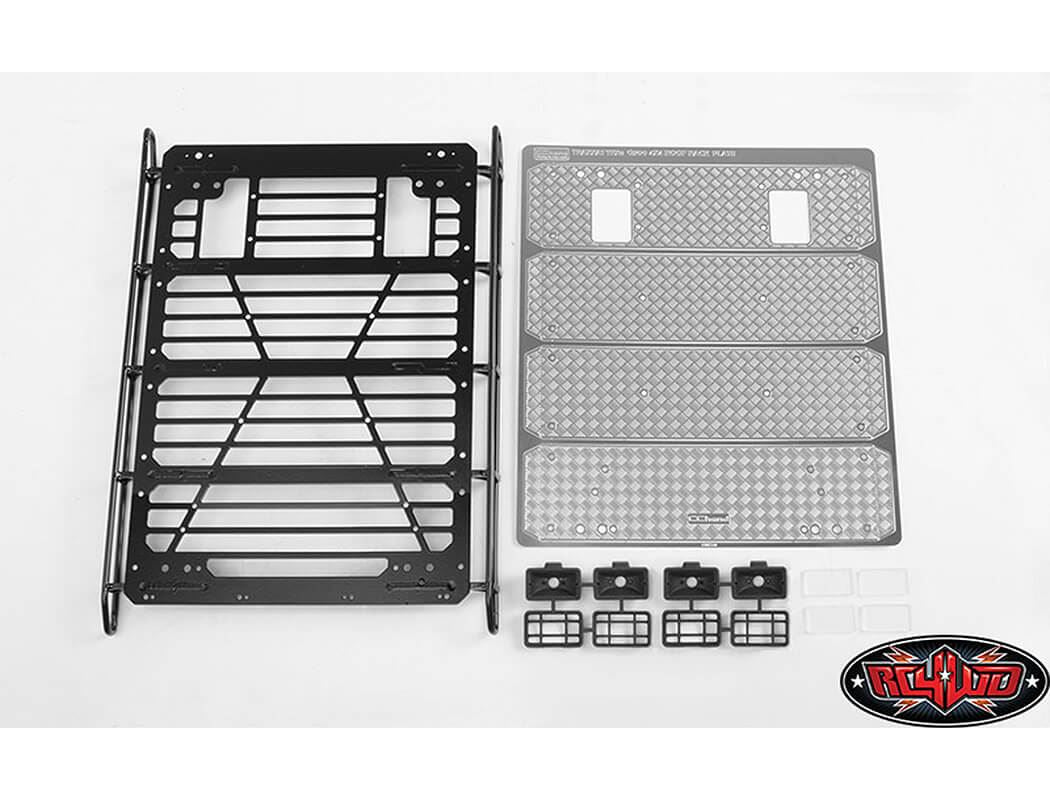 RC4WD COMMAND ROOF RACK W/DIAMOND PLATE & 4X SQUARE LIGHTS TRAXXAS TRX-4 MERCEDES-BENZ G-500 (A)