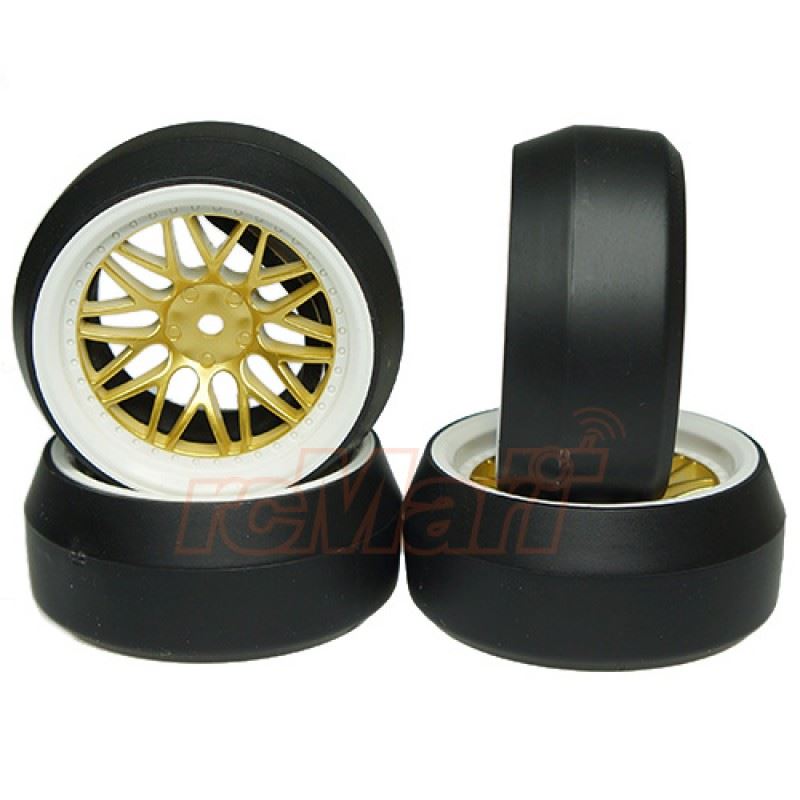 Yeah Racing Spec D LS Wheel Offset +6 White Gold w/Tire 4pcs For 1/10 Drift