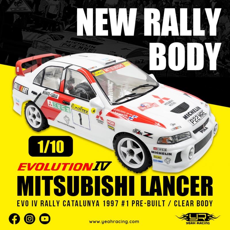 Yeah Racing 1/10 Mitubishi Lancer Evo Iv Rally Catalunya 1997 #1 Pre-Painted Pre-Cut Body W/Rims Set