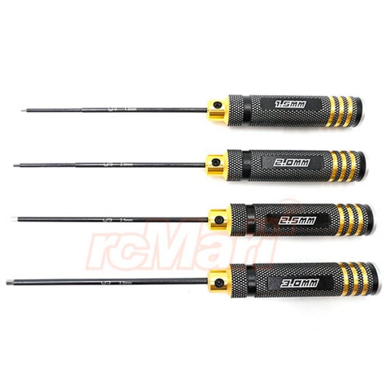 Yeah Racing Aluminum Drive Hex Wrench Set (1.5/2.0/2.5/3.0mm Hard Steel Allen Wrench) Black/Gold