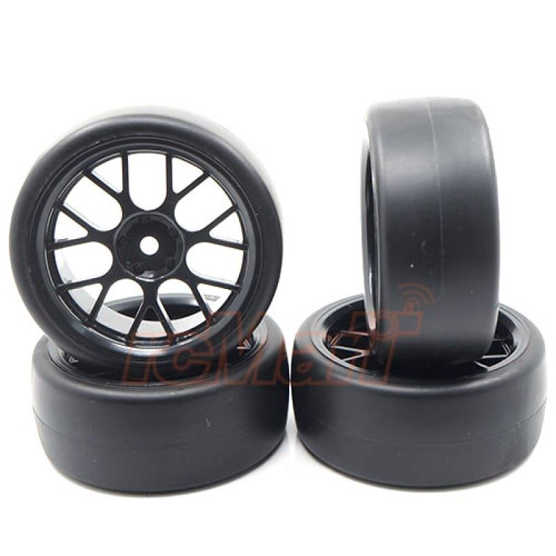 Yeah Racing Spec D CS Wheel Offset +3 Black w/Tire 4pcs For 1/10 Drift
