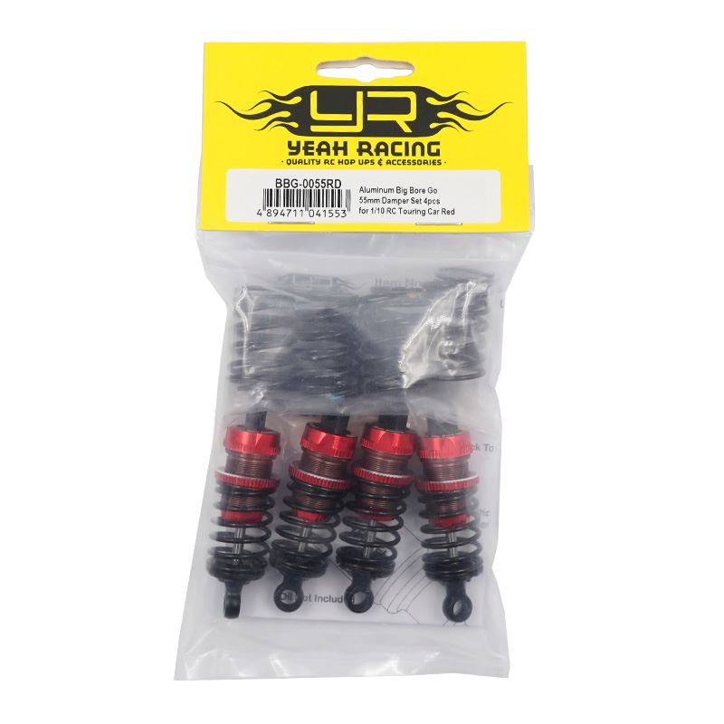 Yeah Racing Aluminum Big Bore Go 55mm Damper Set 4pcs for 1/10 RC Touring Car Red