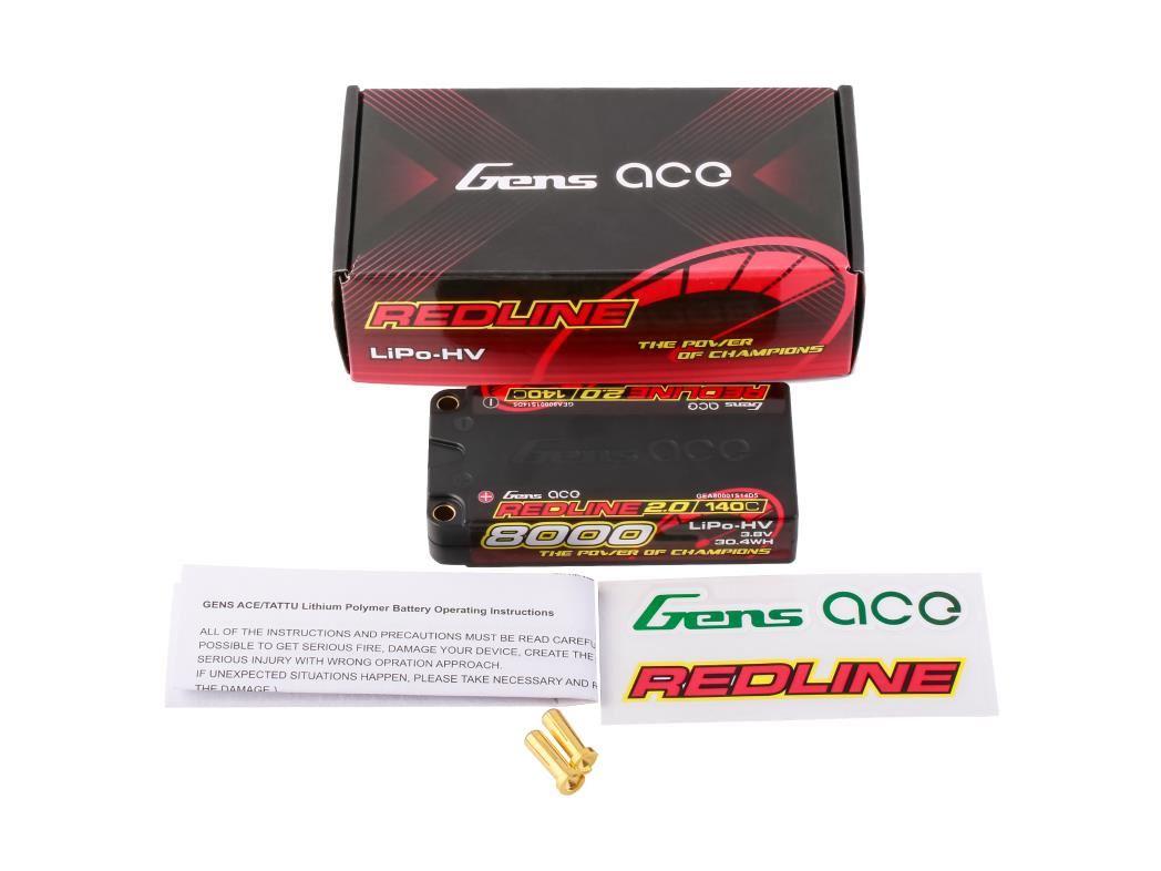 Gens Ace Li-Po HV Car Hard Case 1S2P 3.8V 8000mAh 140C RL2 Short 5mm