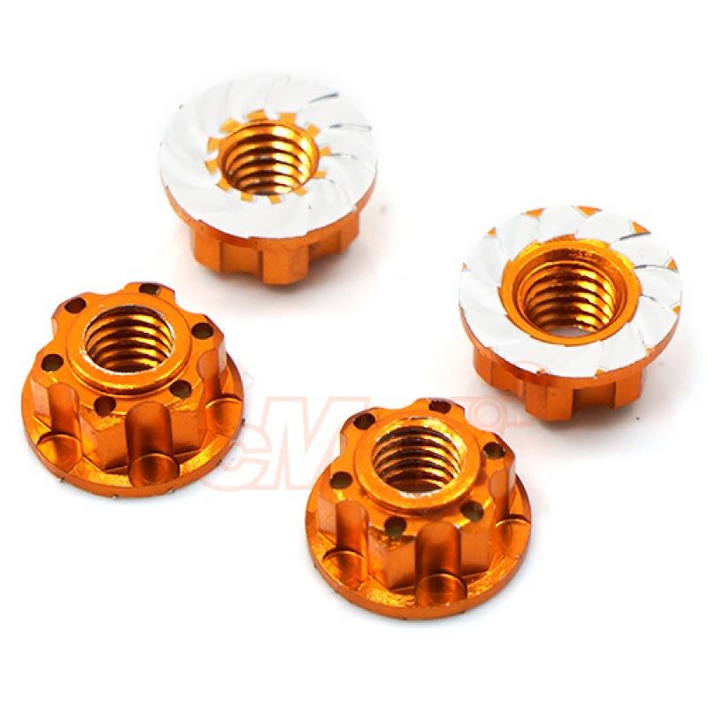 Yeah Racing 4mm Aluminium Wheel Flange Lock Nut 4pcs For RC Car Orange