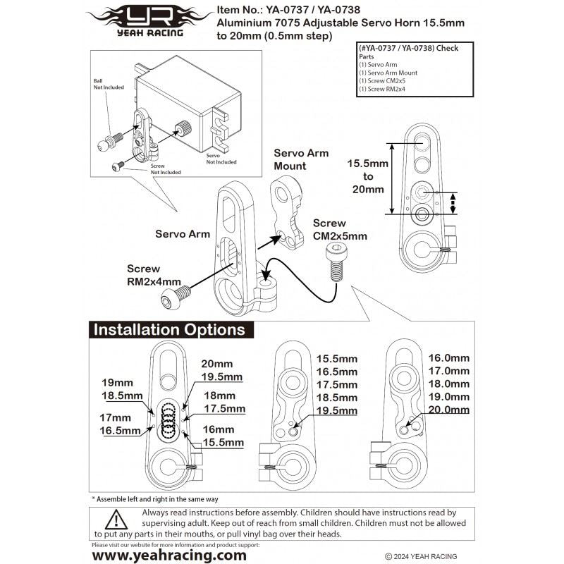 Yeah Racing 25T Aluminium 7075 Adjustable Servo Horn 15.5Mm To 20Mm (0.5Mm Step)
