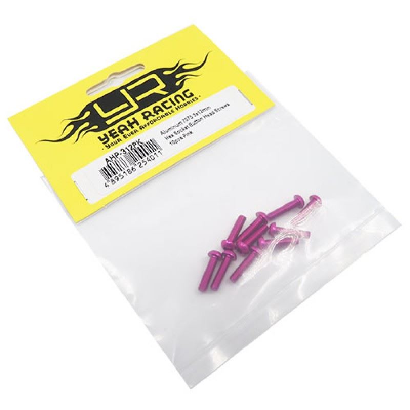 Yeah Racing Aluminum 7075 3x12mm Hex Socket Button Head Screws 10pcs Pink